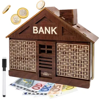 vonsera Premium Spardose aus Holz, Sparbox mit Zahlen, Sparschwein mit Zähler bis 2000€, Geldkassette für Erwachsene & Kinder, Mit Zielmarker Geldkassette Ideal für Urlaubskasse, Hochzeit & Budgetplanung