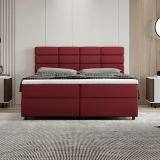 panda möbel Boxspringbett 160x200, mit Bettkasten, Rot, Matratze und Topper, Doppelbett, REVE, Panda Möbel - Rot