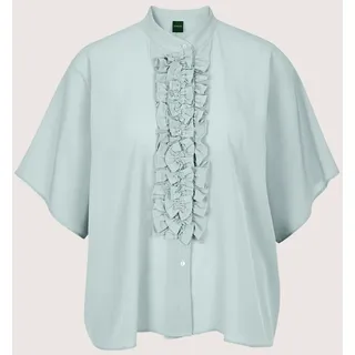Kurzarmbluse MADELEINE "Blusenshirt Elegante Seidenbluse mit Rüschen", Damen, Gr. 38, hellsalbeigrün, Obermaterial: 67% Acetat CA. 33% Seide silk., Modern, gerade, Blusen Kurzarmbluse, Bluse Durchgeknöpft und mit Rüschendetails