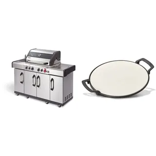 Enders Gasgrill Kansas II Pro 4 SIK Profi Turbo, Silber & SWITCH GRID Pizzastein, Halter aus Gusseisen, für Enders® Gasgrill mit Rost-in-Rost System, Grill-Rost-Zubehör, Enders® Gasgrills MONROE #7790