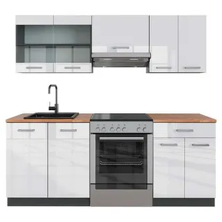Vicco Küchenzeile R-Line 200 cm Weiß Hochglanz