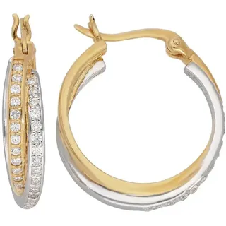 Paar Creolen FIRETTI "Schmuck Geschenk Silber 925 bicolor", gold (silberfarben, gelbgoldfarben, kristallweiß), Ohrringe, Damen, Silber 925 (Sterlingsilber), Paar Creolen, mit Zirkonia (synth.)