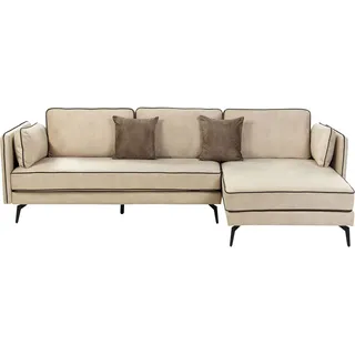 BELIANI Ecksofa Beige Samt L-Förmig 3-Sitzer Sofa Linksseitig mit Losen Kissen Schwarzen Metallfüßen Modern Wohnzimmer Salon Wohnecke Sitzecke Möbel - Beige, Schwarz