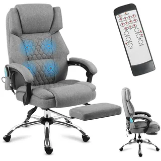 Mark Adler Boss 6.0 | Bürostuhl Massagesessel Ergonomischer Chefsessel | Massagefunktion | Fußstütze | Wärmefunktion | Drehbar | Stoff | Grau - Grau