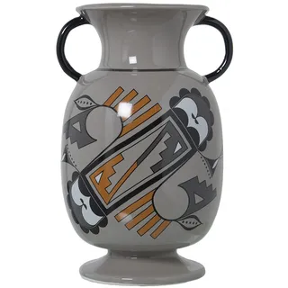 DRW Vase mit Keramikgriffen dekoriert 16 x 16,5 x 27 cm, Gelb und Blau, 16x16,5x27cm