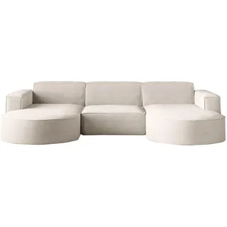 Kaiser Möbel Ecksofa Designer Modena U Studio stoff Dicker cord Beige - Beige