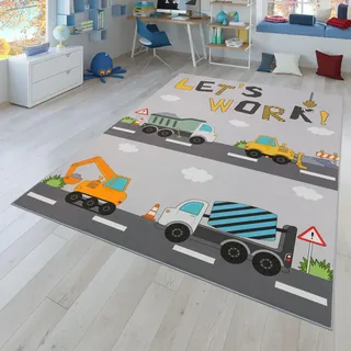 TT Home Kinderzimmerteppich Teppich Junge Mädchen Kinderteppich Baby rutschfest Straße, Farbe:Grau Gelb Creme, Größe:160x220 cm