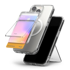 Ringke Magnetic Stand Slot Card Holder [Handy Wallet mit MagSafe Ständer] Kartenhalter Aufkleben Selbstklebende, Kartenetui Magsafe mit Kickstand für iPhone Galaxy Android - Clear Mist