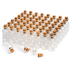 YFZYT 100 Stück Mini Glasfläschchen mit Korkverschluss/Kleine Glasflaschen/Mini Klar Flasche/Mini Fläschchen mit Korken für Scents, Öle, Gewürze, Hochzeit, Nachricht, Kleine Geschenke, 5 ML