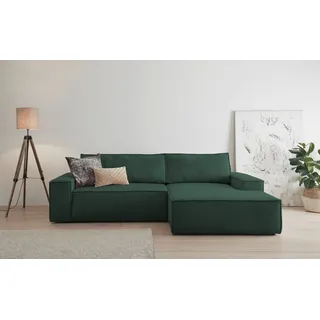 Home Affaire Ecksofa SHERWOOD Schlafsofa 267 cm L-Form,« Schlaffunktion mit Bettkasten (210x136 cm), Cord, Vintage, Samtvelours, grün