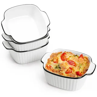 NUTRIUPS 400ML Keramik Auflaufform 4er Set, 14.5 x 11.5 x 5.5cm Quadratische Backformen, Kleine Backform für Fritteuse, Keramik Backformen mit Griffen, Backofen und Mikrowellen Sicher