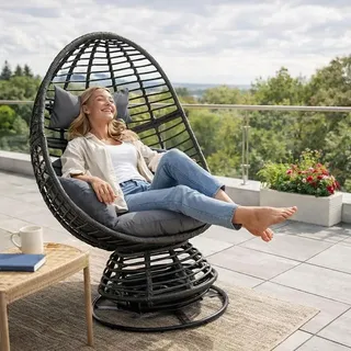 Polyrattan Loungesessel Schwingsessel Rattan Sessel Relaxsessel Stuhl Anthrazit - Dunkelgrau