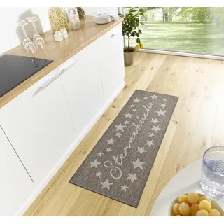 Hanse Home Cucina Küchenläufer Sterneküche – Teppichläufer mit Schriftzug Flachgewebe Küchenteppich rutschfest Teppich Läufer für Küche, Flur, Eingangsbereich, Esszimmer – 62x150cm, Braun