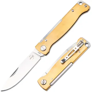 Böker Plus Atlas Messer - kleines Slipjoint Taschenmesser - Klappmesser mit Metall Griff - EDC Vollmetall Messer - Vintage Sandvik Taschenmesser