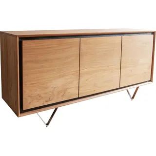 DeLife Sideboard Stonegrace 145 cm Akazie Natur 3 Türen Steinfurnier V-Fuß, Sideboards