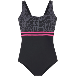 Badeanzug VENICE BEACH, Damen, Gr. 52, N-Gr, schwarz (schwarz, grau), Polyamid, bedruckt, unifarben, Badeanzüge Badeanzug, mit trendigem Logoprint und Shaping-Effekt