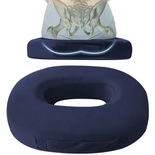 LEKEFETO Orthopädisches Sitzkissen Rund, Donut Kissen aus Memoryschaum, Orthopädisches Sitzkissen, Sitzkissen für Durchblutung Fördern, Entlastung Wirkt Schmerzlindernd, Büro, Autositz (Marineblau)