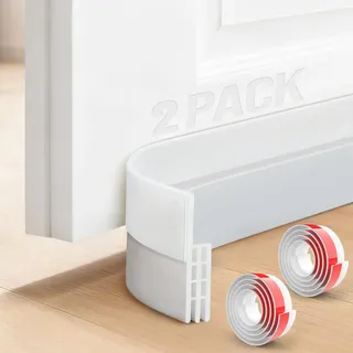2 Stück Zugluftstopper Haustür, Weiche TPE Türbodendichtung Selbstklebend, Türdichtung Unten Anti-Zugluft & Reduziert Geräusche (100 × 5 cm, Weiß)