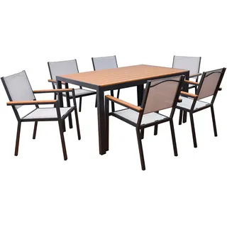 HOME DELUXE Garten-Sitzgruppe CANTOS SEDIA 150 x 90 cm - inkl. 6 Stühle |Gartenmöbel, Loungemöbel, Aluminiumtisch, Balkontisch - Dunkelgrau