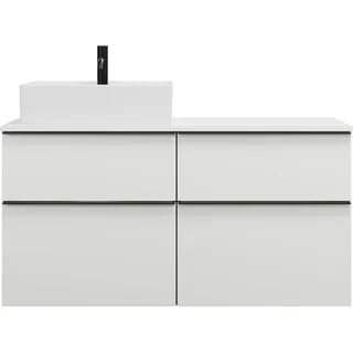 Burgbad Eqio Keramik-Aufsatzwaschtisch quadratisch, links, inklusive Waschtischunterschrank mit 4 Schubladen, Breite 1200mm, SGUS120LF2009C0001G0252, Farbe: Weiß Hochglanz / Weiß Hochglanz,