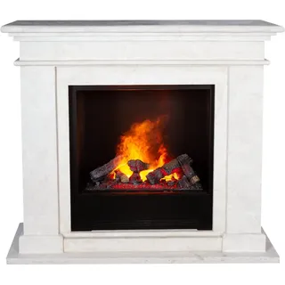 Xaralyn Wasserdampf-Kamin - Kos EC6-SWP - weiß polierter Naturstein - mit Fernbedienung - Opti-Myst Elektrokamin - Kaminsims inklusive Einbaukamin - Dekokamin - Weiß