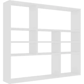 vidaXL Wandregal mit 10 offenen Fächern Hängeregal Wandboard Bücherregal CD DVD Regal Dekoregal Schweberegal Weiß 90x16x78cm Holzwerkstoff