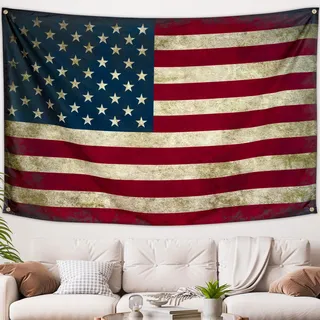WHGJ Wandteppich mit amerikanischer Flagge, 152,4 x 101,6 cm, strapazierfähiges 200D-Polyester, Retro-USA-Flagge, Poster für Wohnheim, Wohnzimmer, Schlafzimmer, Wandbehang, lichtbeständig, für drinnen