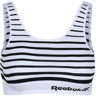 Reebok, Damen, nahtloses, Bauchfreies Top, elastisches, Bauchfreies Sport-Top ohne Bügel, mit herausnehmbaren Pads – Schwarz/Weiß gestreift