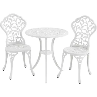 Yaheetech 3 TLG. Gartenmöbel-Set 2 Stühle & 1 Tisch Bistroset aus Metall Sitzgruppe Gartengarnitur für 2 Personen Witterungsbeständig Möbelstücke für Balkon/Terrasse/Garten, Weiß