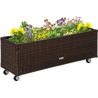 Outsunny Hochbeet, Poly Rattan, Kaffee-Braun , Metall , 31x36x94.5 cm , Gartenzubehör, Hochbeete
