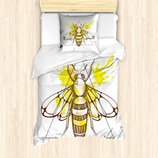 ABAKUHAUS Bienenkönigin Mantele, Farbe Splashed Bee, Milbensicher Allergiker geeignet mit Kissenbezügen, 135 cm x 200 cm - 80 x 80 cm, braun Gelb - Braun