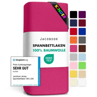 Jacobson Jersey Spannbettlaken Spannbetttuch Baumwolle Bettlaken (60x120-70x140 cm, Pink)