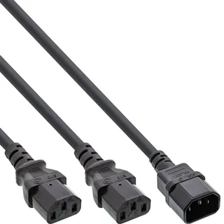 InLine Netz-Y-Kabel, Kaltgeräte, 1x IEC-C14 auf 2x IEC-C13, 3m, schwarz