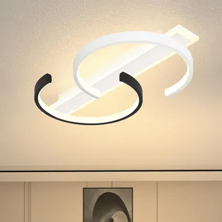 LUOLONG LED Deckenleuchte Dimmbar Deckenlampe Schwarz Wohnzimmerlampe mit Fernbedienung 2-Ringen kreis Deckenleuchte Schlafzimmerlampe Arbeitzimmer Büro Modern Schwarzundweiß 50cm (mit Fernbedienung)