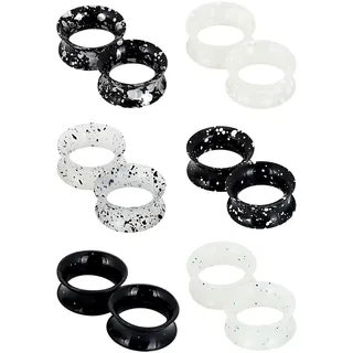 Longbeauty 12er Set Schwarz Weiß Silikon Ohr Tunnel Set mit Punkten Ohr Piercing Schmuck 6mm
