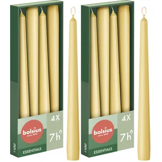 Bolsius Glatte Spitzkerzen - Beige - Set 4 Stück im Karton - Dekorative Haushaltkerzen - Brenndauer 7 Stunden - Unparfümierte - Natürliches Pflanzenwachts - Ohne Palmöl - 24,5 cm (Packung mit 2)