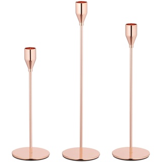 Relaxdays Kerzenständer 3er Set, Metall, Moderne Kerzenhalter für Stabkerzen, versch. Größen, Stabkerzenhalter, roségold