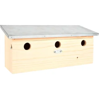 Esschert Design NK85 Horizontales Spatzenhaus aus Holz, Vogelhaus, Metalldach, Silber/Naturholz