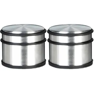 Relaxdays Türstopper Hoch, Edelstahl, Für Fenster und Türen, Groß, Gummi-Schutz, Für schwere Türen, HBT: ca. 7,5 x 9,5 x 9,5 cm, silber (Packung mit 2)