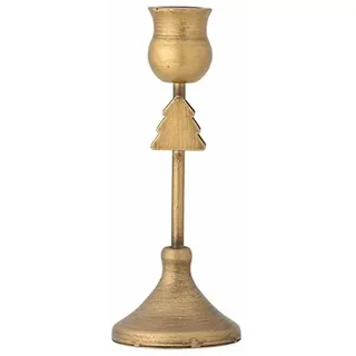 Bloomingville Eloy Kerzenhalter in Gold aus Metall, Höhe: 18,5cm, verziert mit einem goldenen Weihnachtsbaum