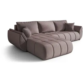 cornero Eckcouch Velours 3-Sitzer Dunkelrosa
