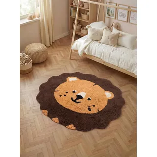 Hanse Home Kinderteppich Lea - Pflegeleichter Teppich Junge Mädchen, rutschfest & Waschbarer Formteppich Löwe, Kinderzimmer Weicher Spielteppich, Spielunterlage - Braun Multifarben, 112x120cm