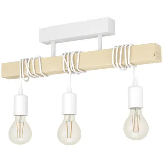 EGLO Deckenlampe Townshend, 3 flammige Vintage Deckenleuchte im Industrial Design, Retro Pendelleuchte aus Stahl und Holz, Farbe Weiß, braun, FSC zertifiziert, E27