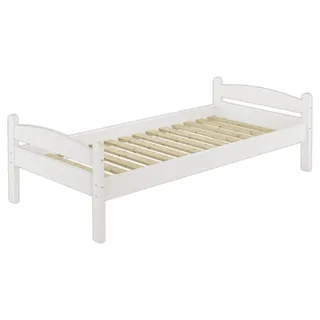 Kieferbett weiß Einzelbett 80x200 Massivholzbett Bettrahmen Futonbett Zubehör wählbar V-60.32-08WRollrost inkl. - Weiß