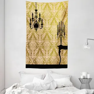 ABAKUHAUS Damast Wandteppich und Tagesdecke, Victorian Style Room aus Weiches Mikrofaser Stoff Waschbar ohne Verblassen Digitaldruck, 140 x 230 cm, Gelb Schwarz