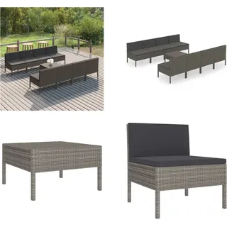 vidaXL 9 tlg. Garten Lounge Set mit Auflagen Poly Rattan Grau - Garten-Sofagarnitur - Garten-Sofagarnituren - Gartensofa-Set - Gartensofa-Sets - Grau
