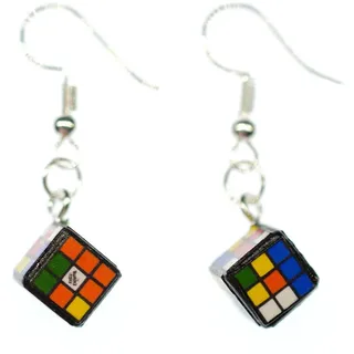 Miniblings Zauberwürfel Ohrringe Spiel 3D Puzzle Würfel Spielzeug 80er Retro 3x3 - Handmade Modeschmuck I Ohrhänger Ohrschmuck versilbert