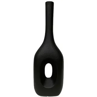 Bodenvase mit Zentralloch aus Keramik, Schwarz, 40 x 23 x 7 cm
