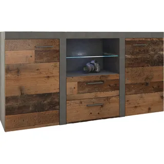 Masseno Kommode RITMO 156 cm Sideboard mit 2 Schubladen und 2 Türen für Wohnzimmer Schlafzimmer Modern 156x40x82 cm Hellgrau / Braun - Hellgrau