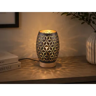 Kleine Orientalische LED Nachttischlampe Schwarz Golden mit Holzfuß, Höhe 21cm - Schwarz, Gold